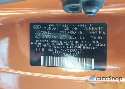 2016 Hyundai Veloster Turbo z USA, uszkodzony, nr VIN KMHTC6AEXGU288271